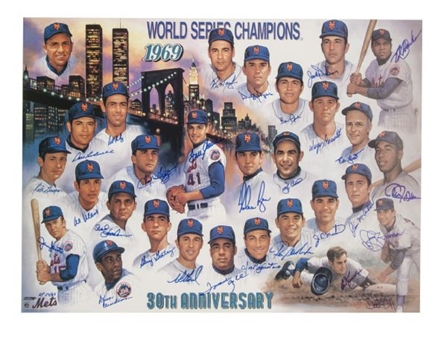 1969 New York Mets Team Signed 30th Anniversary Poster with 28 Signatures